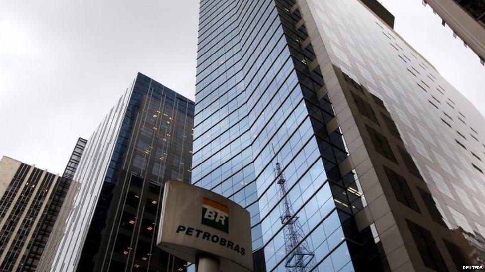 Petrobras logo in front of headquarters in Sao Paulo. 2015