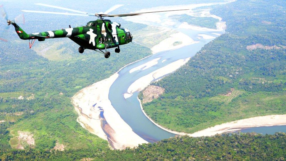 Helicopter on patrol in Peru