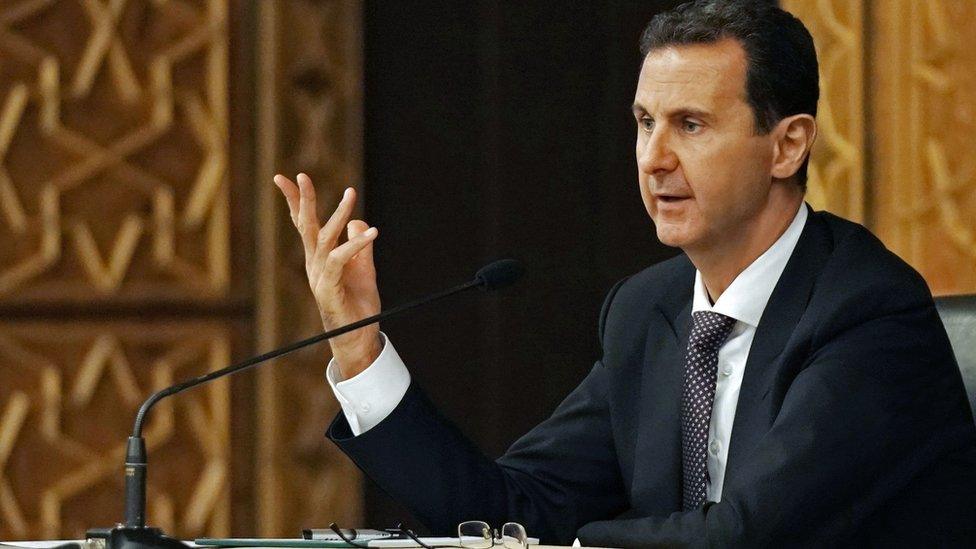 Syrian President Bashar al-Assad speaks during a Baath Party meeting in Damascus on 7 October 2018