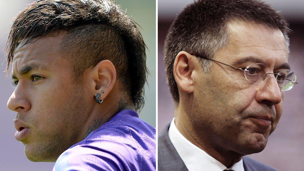 Neymar da Silva Santos Junior and Barcelona president Josep Maria Bartomeu