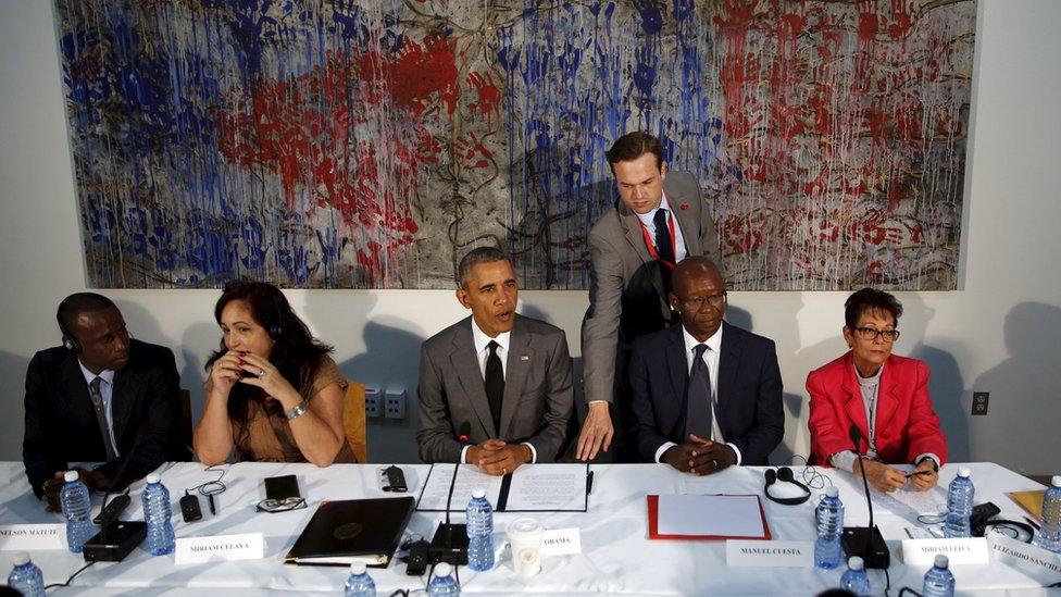 U.S. President Barack Obama attends a meeting with Cuban dissidents at the U.S. embassy in Havana, Cuba, March 22, 2016.