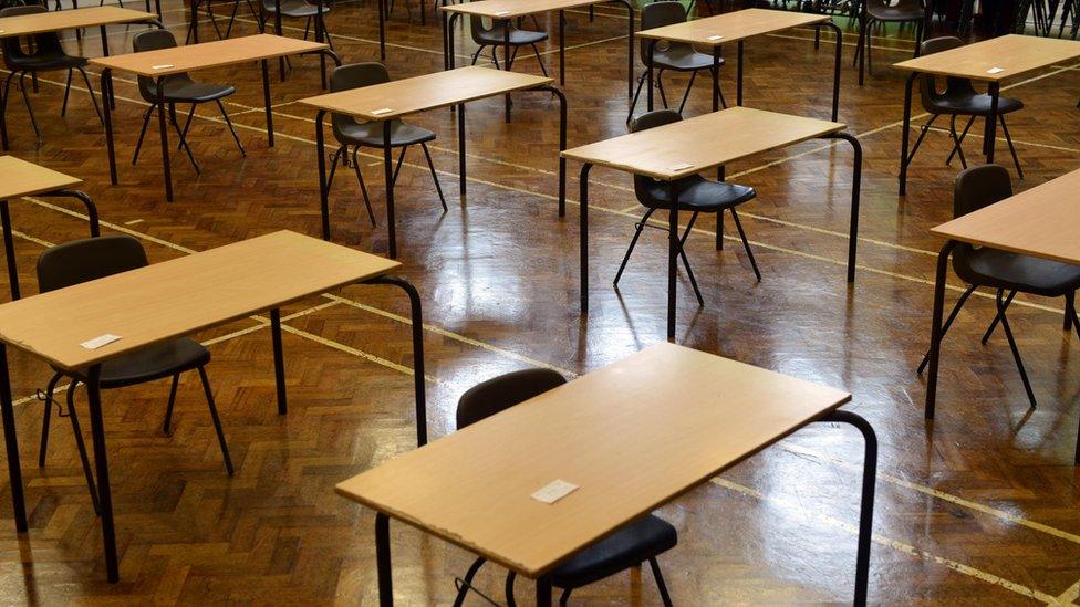 Empty desks at a school hall