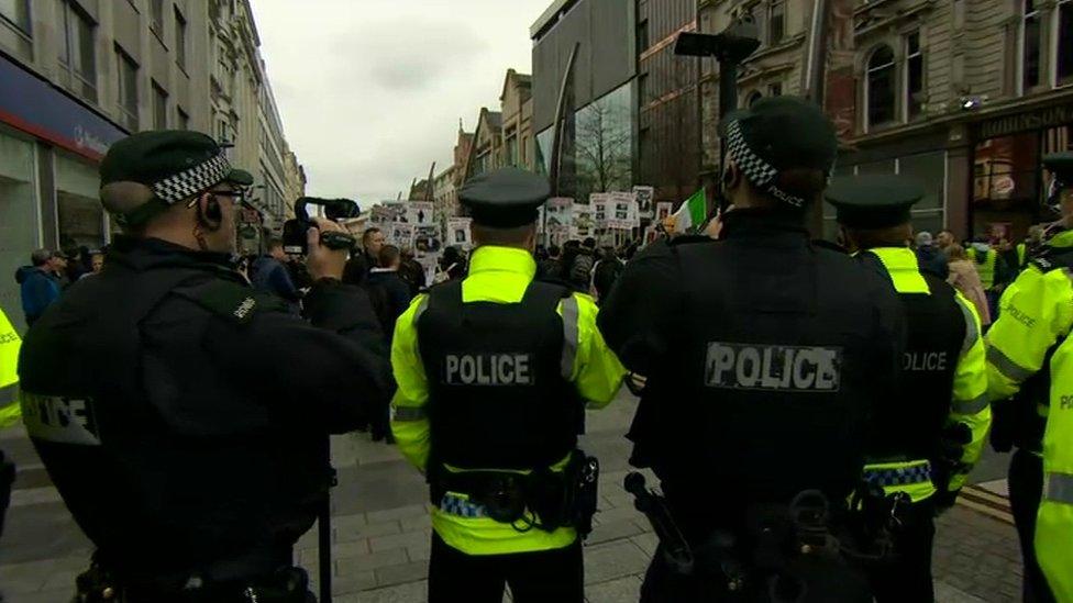 There was a heavy police presence in the city centre on Friday morning