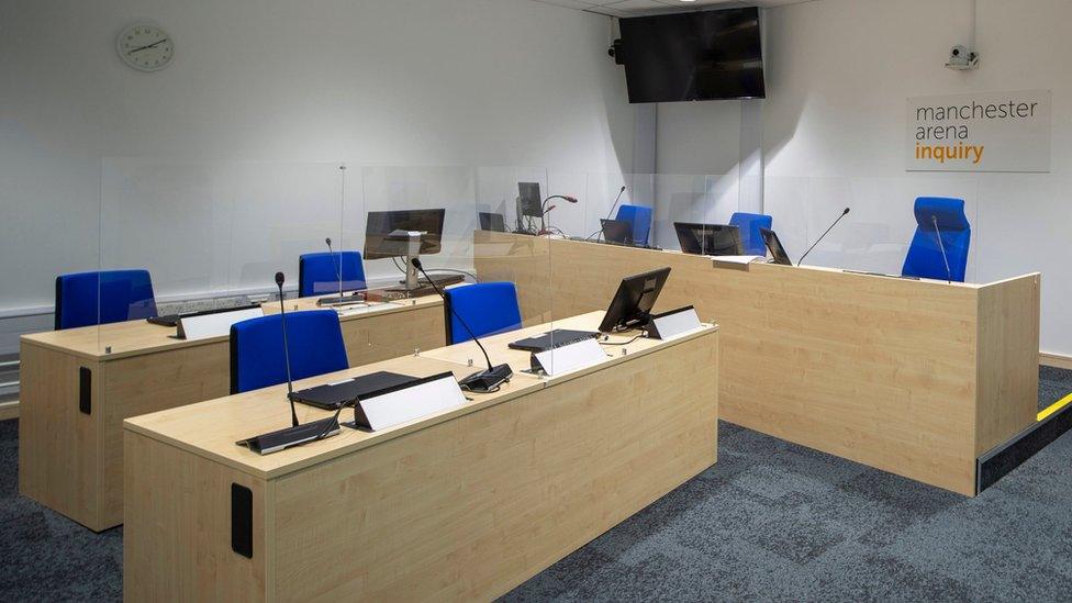 A general view inside the room where the Manchester Arena Inquiry will be held, at Manchester Magistrates Court, Manchester