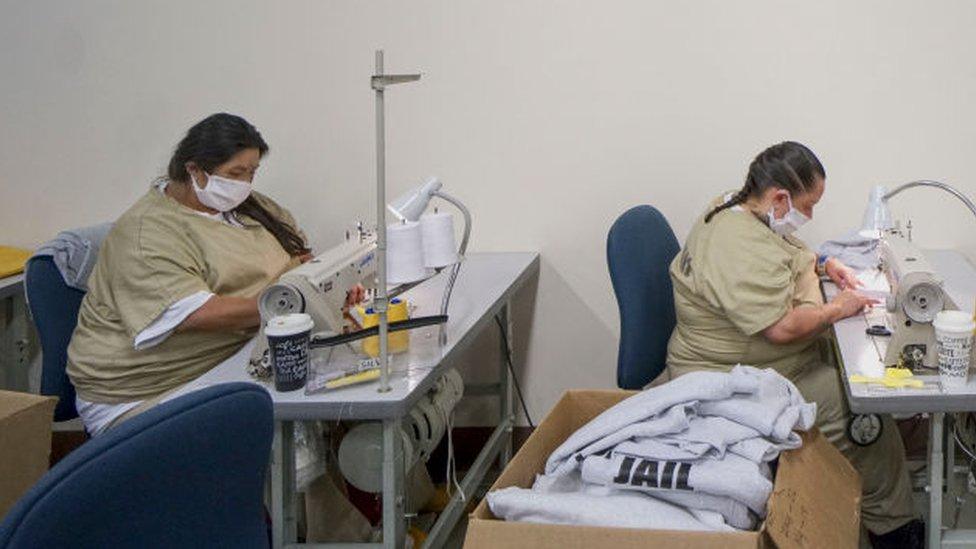 Inmates in California sew Covid masks in April 2020