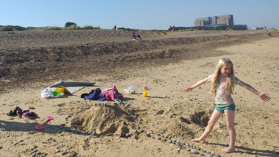 Girl on beach at Sizewell, Suffolk