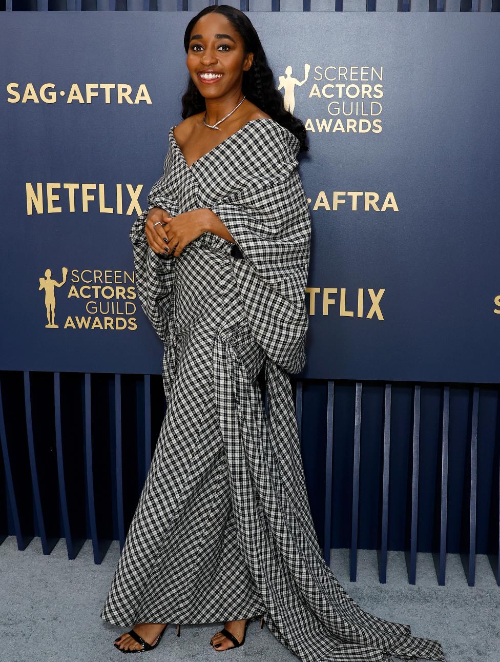 Ayo Edebiri attends the 30th Annual Screen Actors Guild Awards at Shrine Auditorium and Expo Hall on February 24, 2024 in Los Angeles, California.