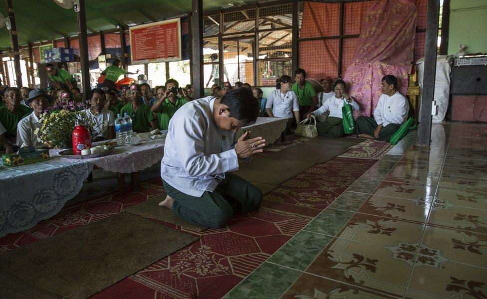 U Htay Oo, a USDP candidate, campaigns near his home in Hinthada, a town in Myanmar's Irrawaddy Delta, on November 4, 2015.