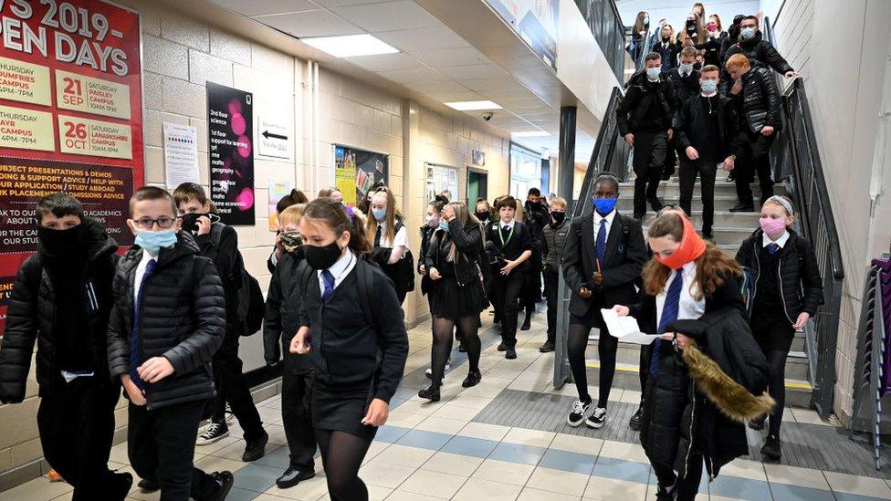 pupils in school corridor