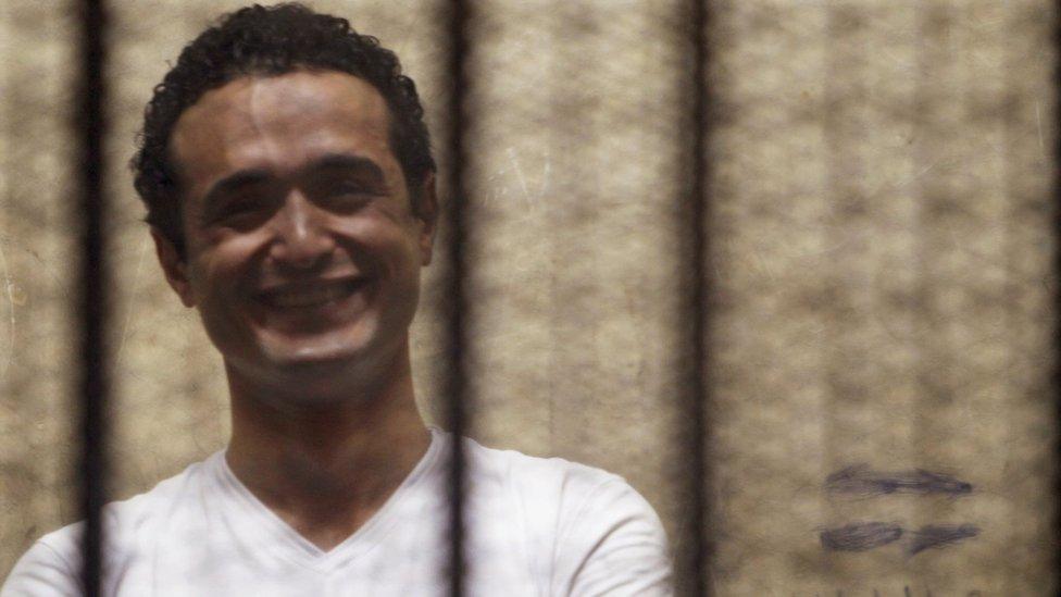 File photo showing Egyptian activist Ahmed Douma in court outside Cairo on 3 June 2013