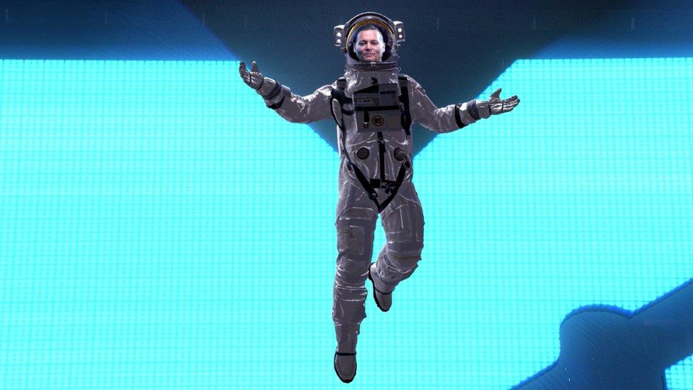 A view of Johnny Depp apparently in a space suit during the 2022 MTV VMAs at Prudential Center on August 28, 2022 in Newark, New Jersey