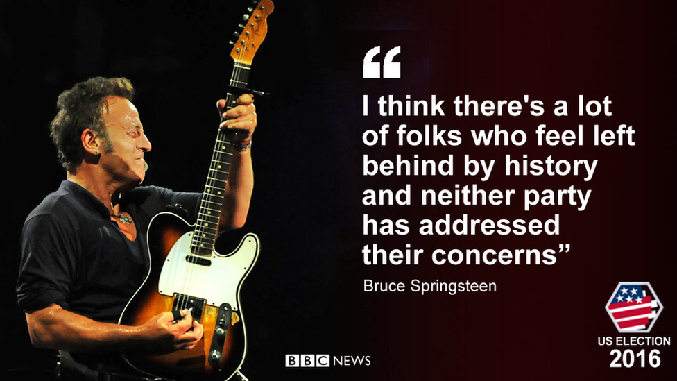 Quote from Bruce Springsteen, who said: "I think there's a lot of folks who feel left behind by history and neither party has addressed their concerns"