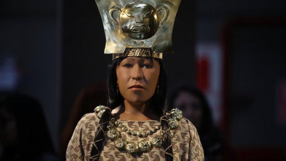 A replica of The Lady of Cao a female mummy found at Huaca El Brujo, a grand pyramid of the ancient Moche pre-hispanic culture, Lima, Peru July 4, 2017.