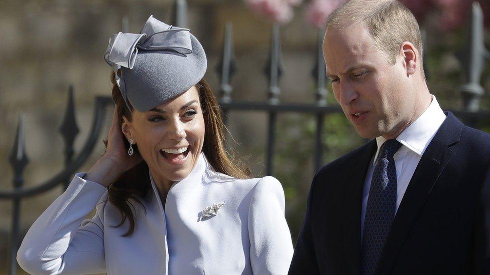 The Duke and Duchess of Cambridge arriving at the 14th Century chapel in Windsor Castle