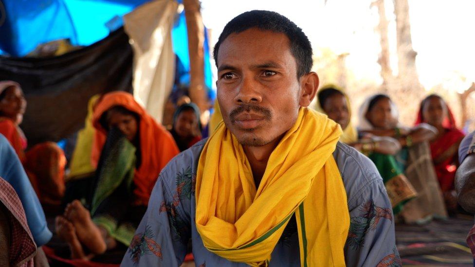 Muneshwar Singh Porte, member of the Hasdeo Arand Bachao Sangharsh Samiti resistance group, at the protest site