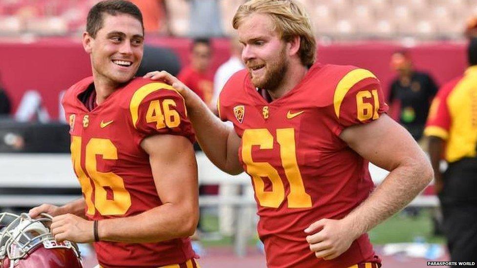 Jake Olson wears the 61 jersey