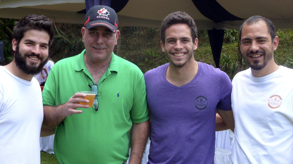 Daniel Dimas, Juan Manuel Torres and Rafael Rojas with friends and family during a beer degustation organized by them.