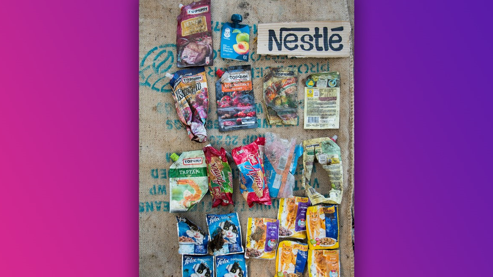 Branded nestle plastic products left as waste.