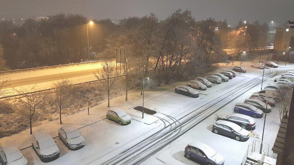 Snowy street in Livingston