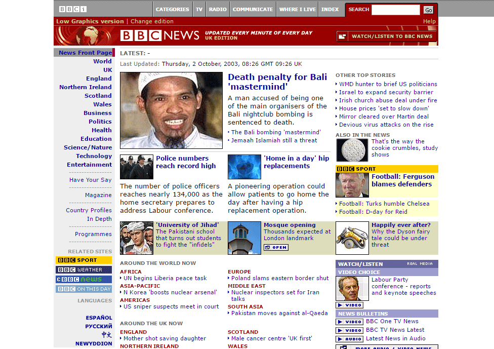 Front page from October 2003