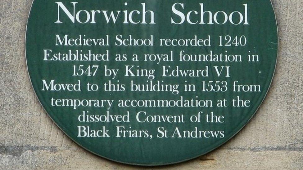 Plaque showing the history of Norwich School