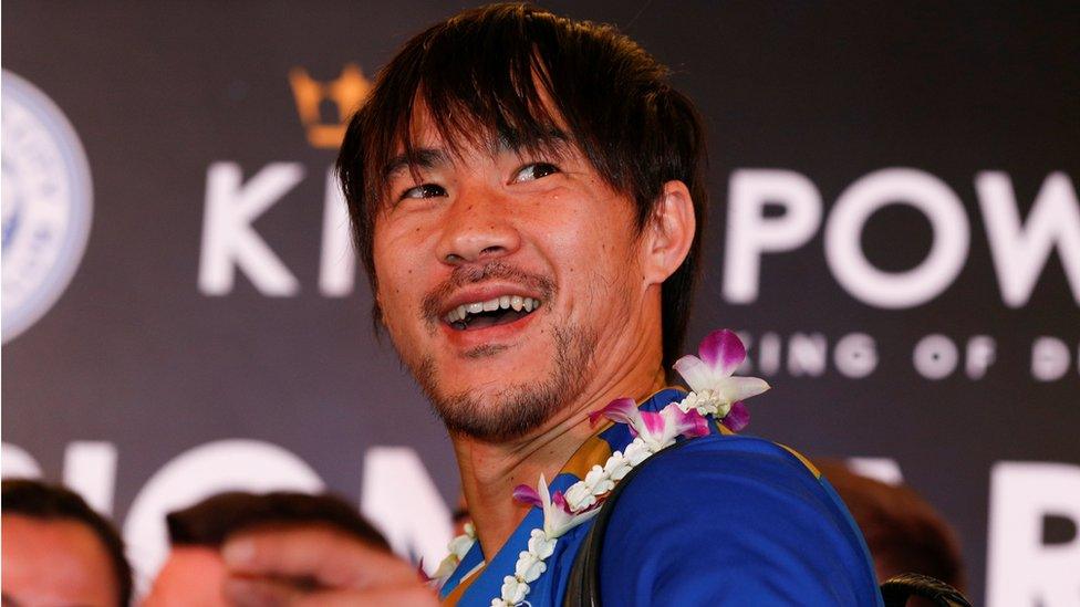 Leicester City's Shinji Okazaki arrives at Suvarnabhumi International airport on May 18, 2016.