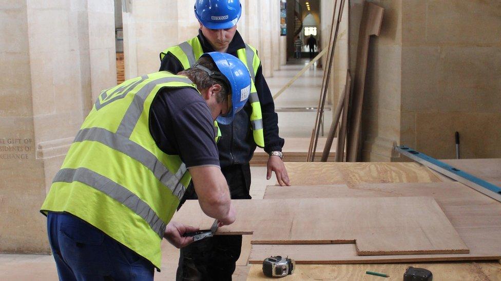 Builders at Guildford Cathedral