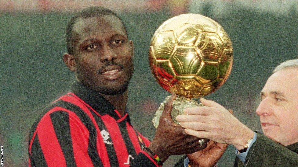 Liberia's George Weah being presented the 1995 Balon d'Or