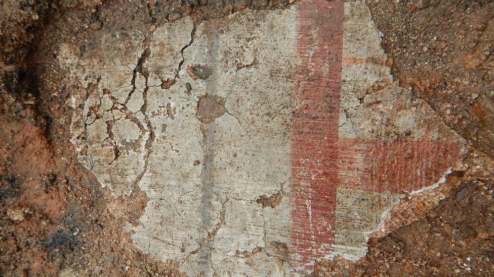 Photo of a piece of painted plaster from the wall of a high-status home