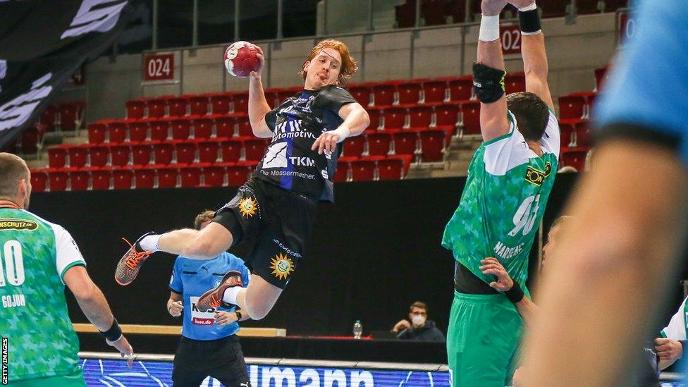 Germany's Lukas Stutzke in action for his club Bergisher HC