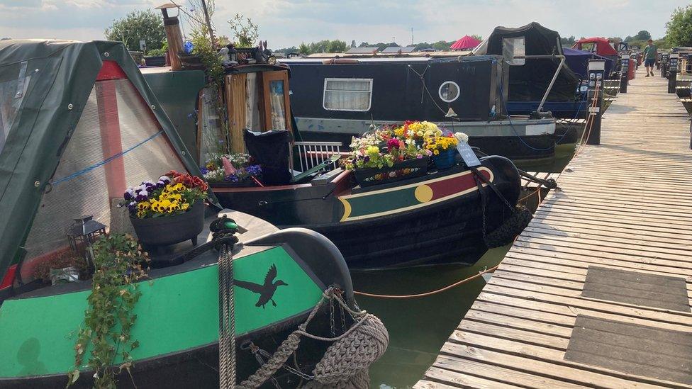 Canal boats moored at Caen Hill Marina in Devizes