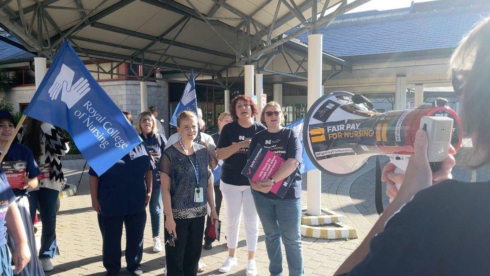 Nursing union members outside Noble's hospital