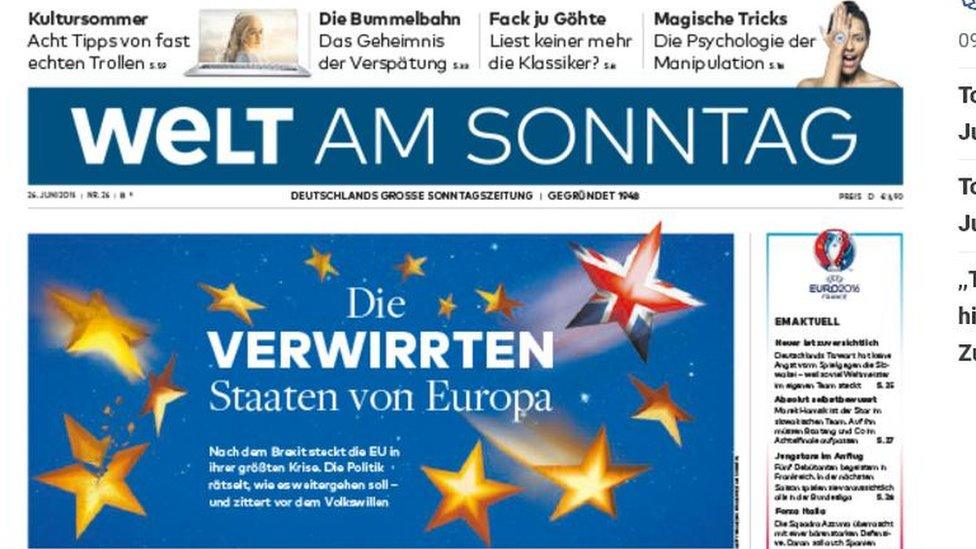 Die Welt am Sonntag front page on 26 June.