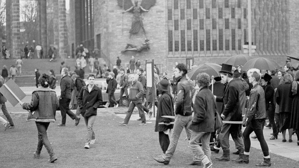 Arts cuts demonstrations in Coventry in the 1980s
