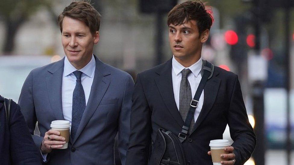 Dustin Lance Black arriving to court with husband Tom Daley