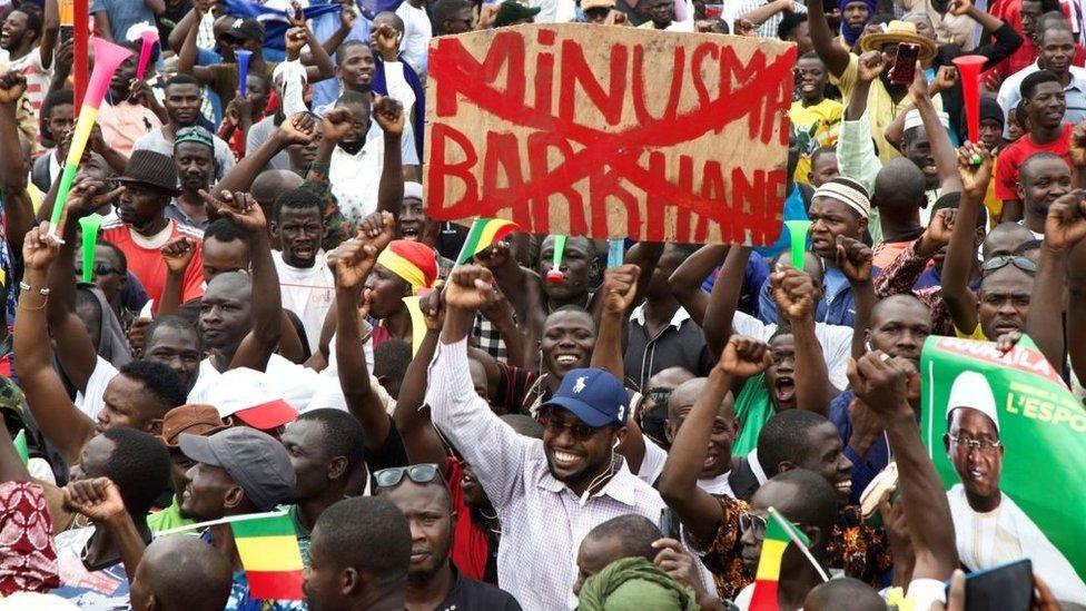 Protesters celebrate the coup