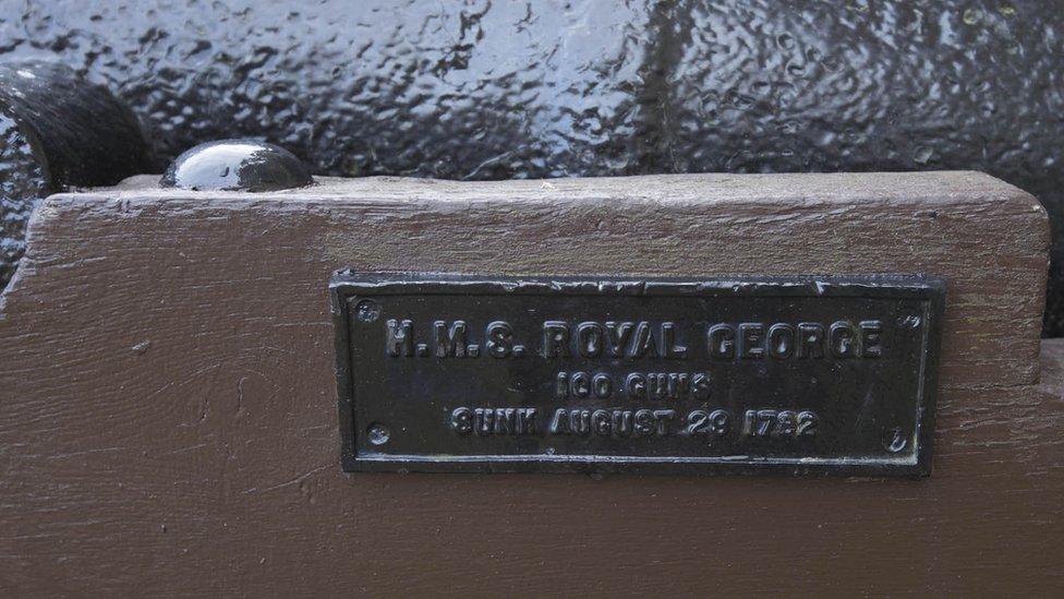 A plaque from HMS Royal George, from which the cannon are thought to have come