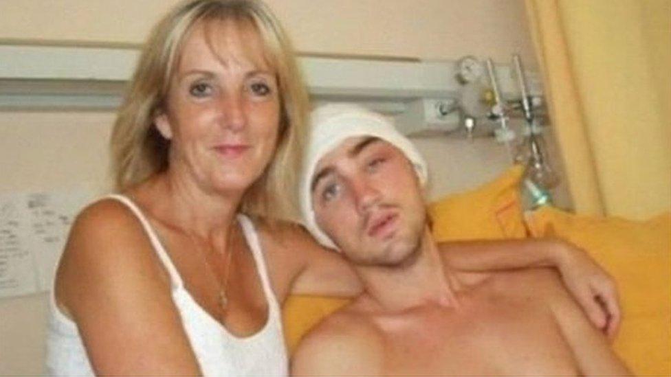 Rob Hughes with his mother Maggie when he was recovering from the attack in hospital