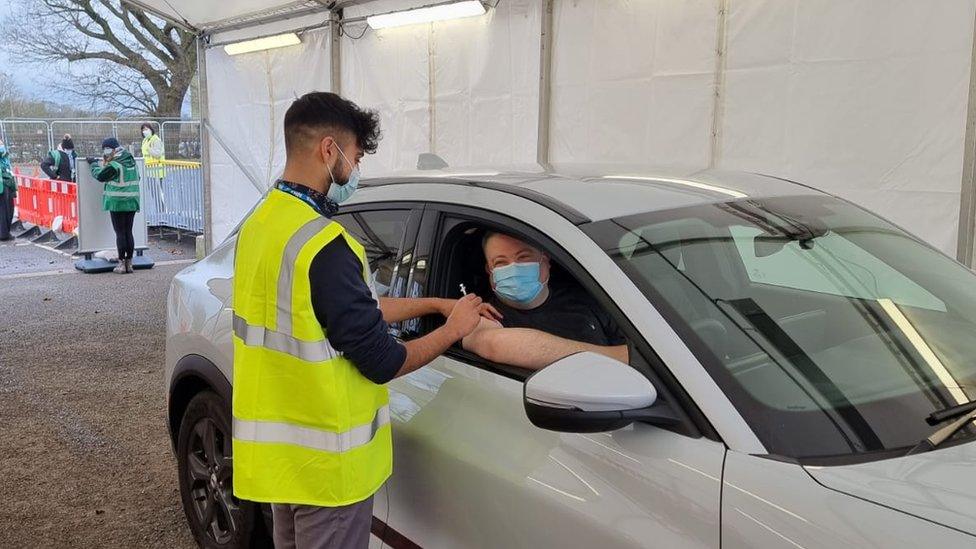 Man gets vaccine in car at County Hall