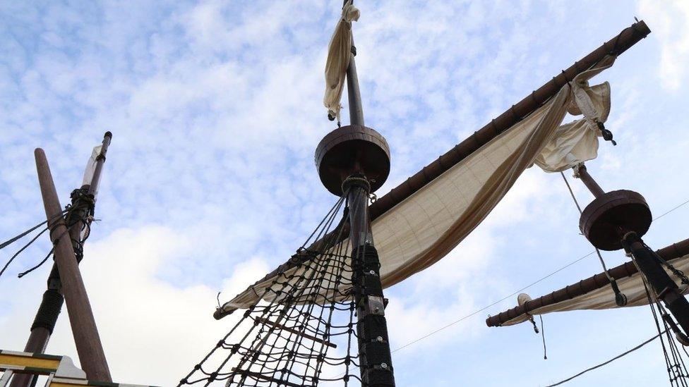 The sails of the Mayflower model