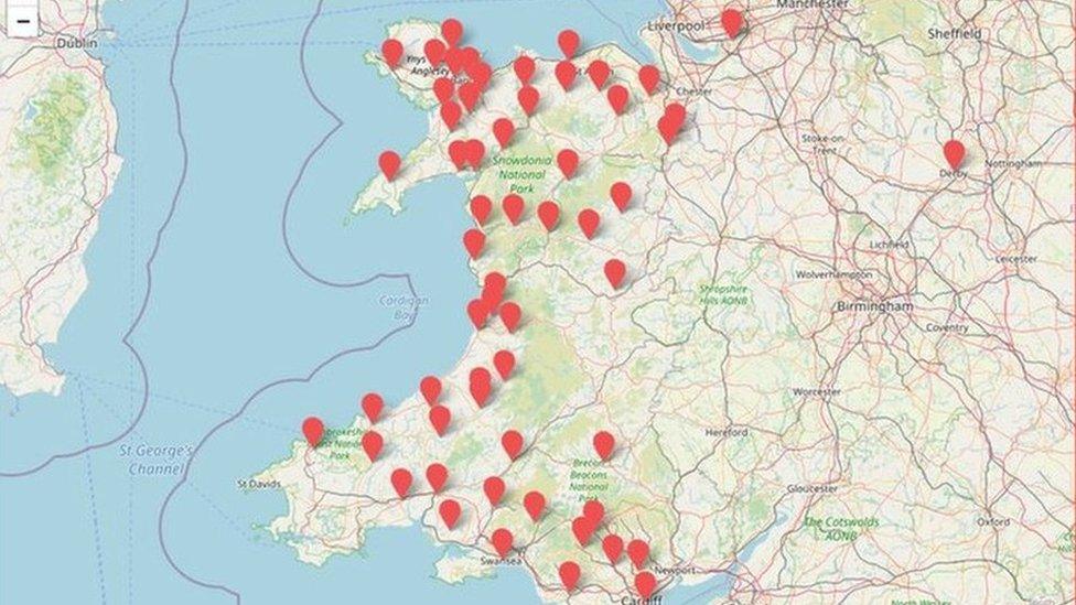 Map sy'n dangos lle mae papurau bro Cymru