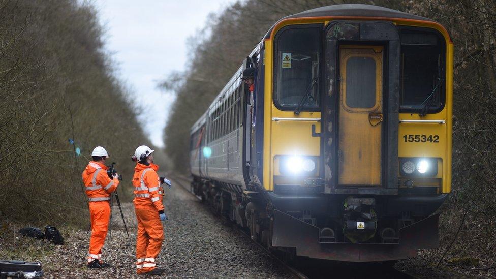 Dry ice being blasted onto railway lines