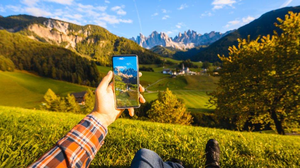 Nature viewed through a smartphone screen