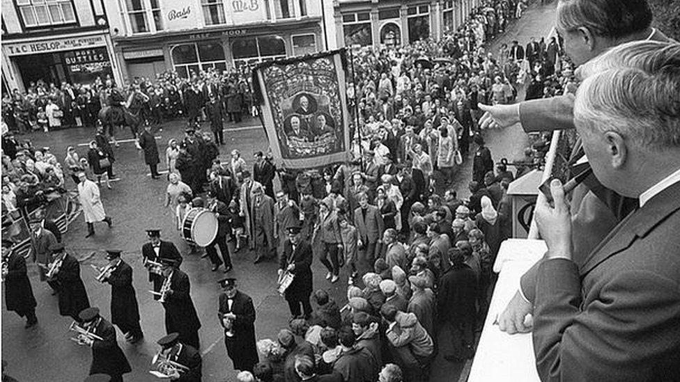 Harold Wilson watches the 1967 Durham Miners' Gala