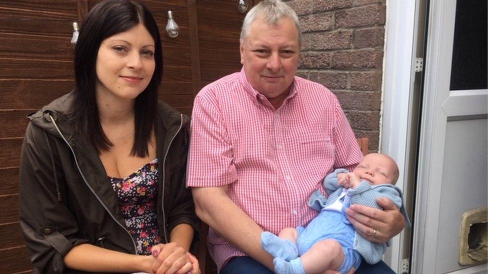 Melanie Fry with her father Douglas and newborn son Hudson