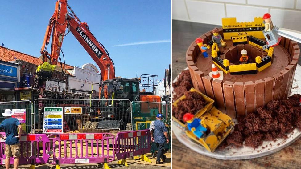 Sheringham sinkhole and celebration cake