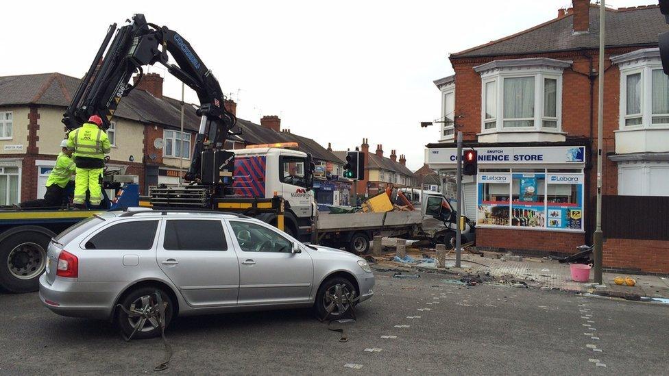 Car being recovered from crash scene