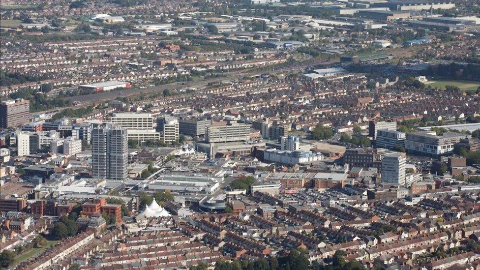 Aerial view of the centre of Swindon