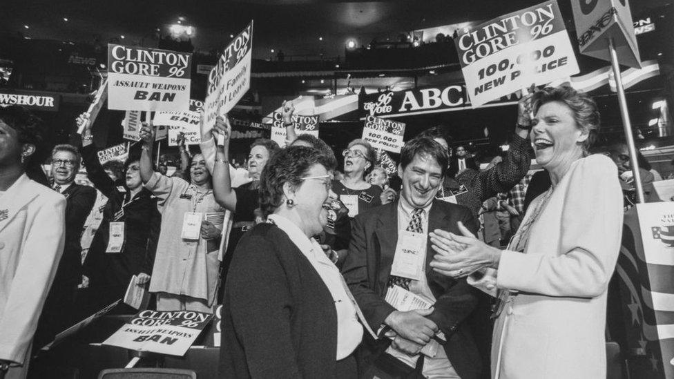 Roberts (right) at the Democratic Convention in 1996