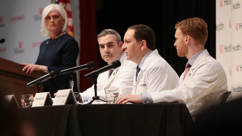 Daniel Kanter (C) of the University of Cincinnati Medical Center speaks during a press conference regarding the condition of Otto Warmbier at the hospital in Cincinnati, Ohio, USA on 15 June 2017.